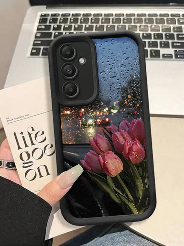Tulip Pattern Thickened Textured Anti-Drop Painted Phone Case Compatible With IPhone 16/11/16 Pro/16 Plus/16 Pro Max/16E/15 Pro Max/13/14/12/XS/XR/7G/8P, Galaxy, Redmi Phones