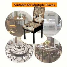 1/4/5/6/7/36 Piezas Fundas para sillas impresas con fantasmas de Halloween, adecuadas para decoración interior de hogares, restaurantes, hoteles, fiestas, bodas, comedores y cocinas. Fundas elásticas que se pueden lavar. - YT-121 - Ver 4