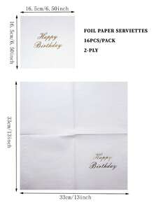 16 tờ/bộ, Khăn ăn dùng một lần có in hình lá kim 13 inch x 13 inch "Chúc mừng sinh nhật", Khăn giấy trang trí tiệc sinh nhật, Giấy ăn dùng cho nhà hàng, khách sạn, đồ dùng tiệc, Làm từ bột gỗ nguyên chất, Trắng/Hồng/Xanh lam - trắng - Xem 4