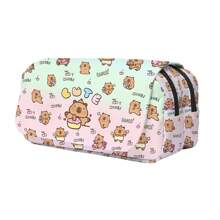 1 buc geantă de creion cu flip drăguță cu desene animate Capybara, geantă de creion cu imprimeu de desene animate de mare capacitate, potrivită pentru depozitarea pe desktop a studenților și utilizarea la birou, husă de creion, husă de creion, ghiozdan, rechizite școlare, înapoi la școală