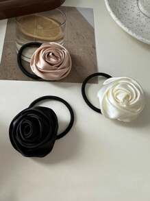 5pcs It's Back-To-School Season! Simple Satin Elegant Rose Hair Tie High Bouncy Hair Tie