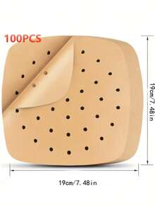 50/100 unidades Láminas para freidora de aire, láminas de papel de hornear cuadradas de 7.5 pulgadas, láminas de papel pergamino desechables para freidora de aire con agujeros, adecuadas para freidoras de aire y vaporizadores de bambú, utensilios de cocina