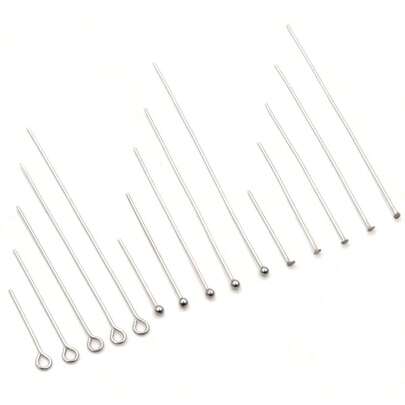 50pcs 20-70mm Length No Fade Stainless Steel Ball Head Pins/Eye Head Pins/Flat Head Pins DIY Jewelry Making Accessories Findings For Earrings Necklace Bracelets