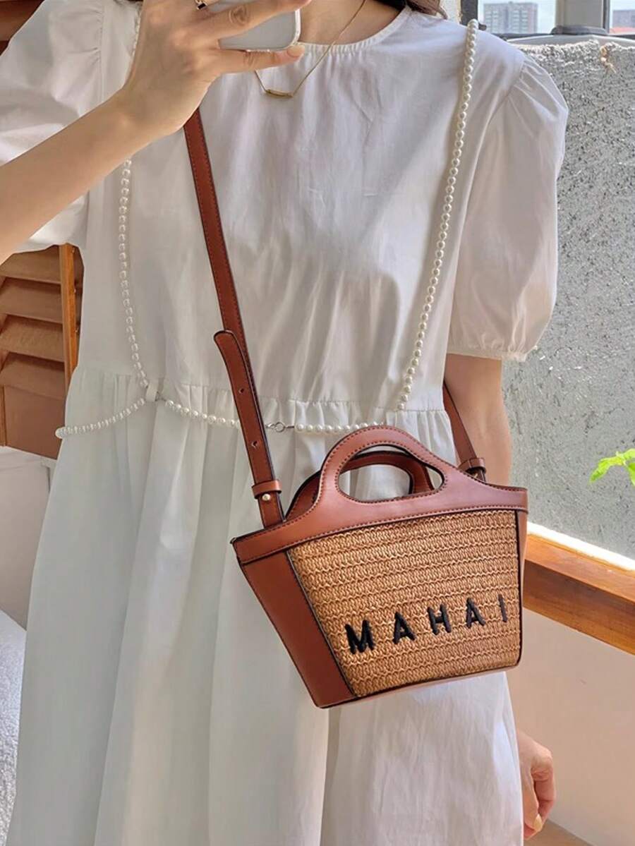 2024 New Style Casual Fashionable Straw Shoulder Bag, Straw Crossbody Bag, Straw Handbag, Straw Bag - Brown - View 1
