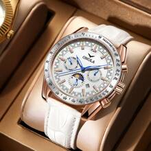 ONOLA Reloj mecánico totalmente automático de ONOLA 6835 con estilo de lujo ligero, con diseño de sol, luna y estrellas, exhibición luminosa de la hora mundial, numerales romanos y ajuste de fecha/hora. Es un reloj de alta calidad para negocios y ocio, adecuado como un regalo elegante para uso diario y ocasiones formales, y un durable reloj de tiempo