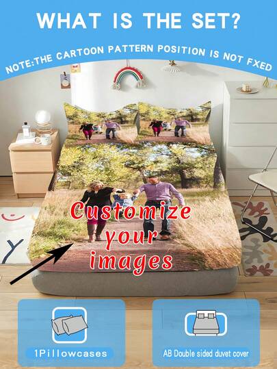 3PCS Customize A Picture Polyester Bedsheet, Digitally Print To Accurately Restore Cute And Interesting Images, Freeze Children'S Favorite Cartoon Characters And Creative Paintings, Suitable For Children Who Love Creative Design