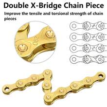 1 pieza Cadena de bicicleta dorada ENLEE para bicicletas de 6/7/8/9 velocidades, de acero duradero con diseño decorativo de cadena, resistente a la oxidación y con baño electrolítico, para bicicletas de montaña y de carretera, fácil instalación, engranaje de bicicleta