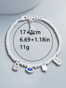 1pc Luxury Romantic Silver Plated Pearl Bead Bracelet With Eye Crystal Lucky Charm Element, Suitable For Women, Ideal For Valentine's Day, Birthday, Graduation Gift