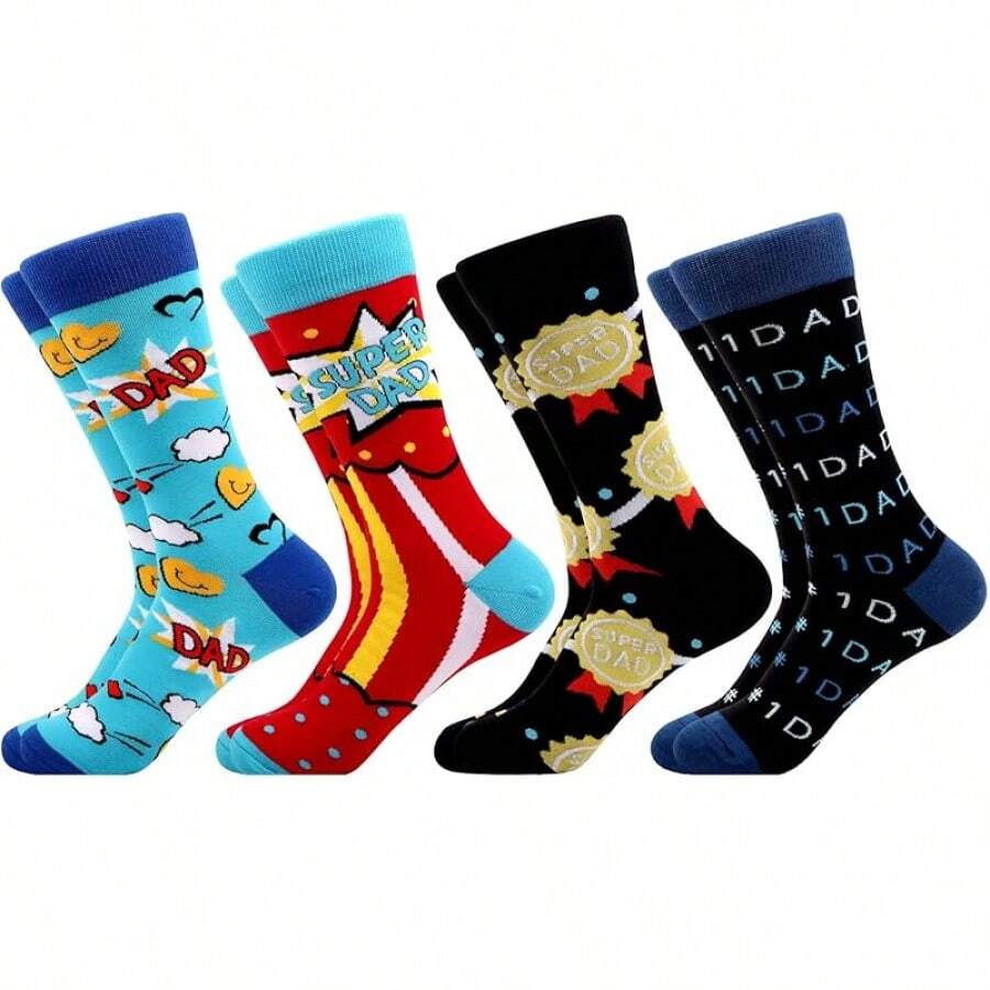 Men's Funny Novelty Crazy Pattern Dress Socks For Gifts - Red/Blue/Black/Multicolor Super Dad-4m - View 1
