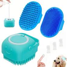 1 pieza Cepillo de baño y champú de verano para mascotas, cepillo de goma de silicona para masaje con compartimento para champú para herramientas de aseo de perros y gatos; Accesorios para perros y gatos; Playa; Sol; Viaje; Fresco;
