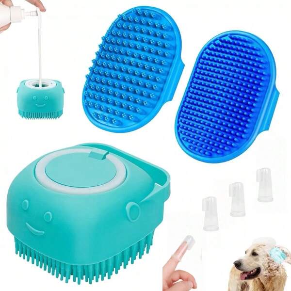 1pc Summer Pet Bathing Shampoo Brush, Silicone Massage Rubber Bath Brush With Shampoo Storage For Dog And Cat Grooming Tools; Dog Dog Things Cat Necessities; Beach; Sun; Travel; Cool;
