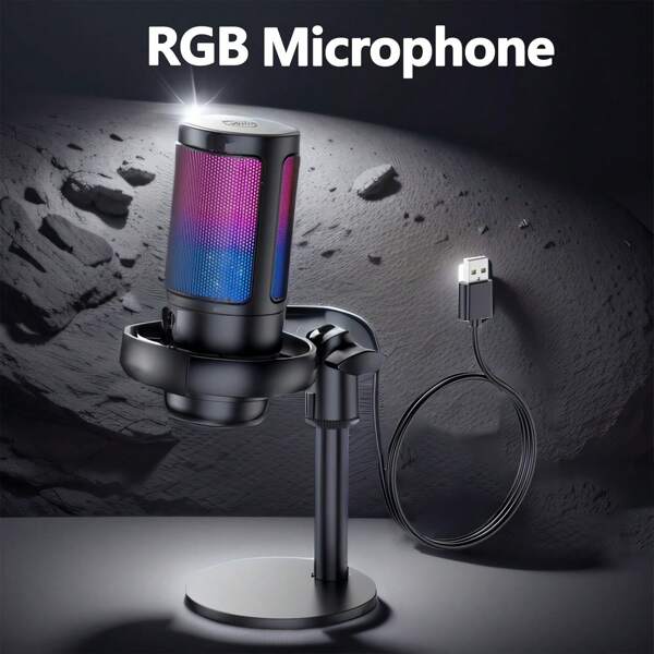 YAIUZGOO RGB Microphone Gaming Microphone USB PC Mic For Podcasts Videos Streaming Condenser Mic With Quick Mute Stand RGB Indicator Shock Mount Rotate Gain Button Compatible With PS4/5/PC/Laptop