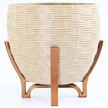 Vaso Cachepot Para Plantas Pequeno de Mesa Cesto 1 Com Suporte - Creme - Ref: Pote 11 - Bege - Visão 6