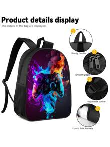 3 Pieces Set Backpack For Boys Girls, Kids Game Controller Patterned Backpack For Teens Elementary Middle High School Students, Large Capacity School Bags With Shoulder Bags And Pencil Case For Back To School Gift