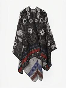 1 件复古男士腰果镂空围巾、披肩、柔软保暖斗篷，秋冬 - 黑色 - 查看 3