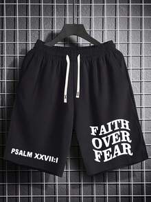 Pantalones cortos de corte recto para hombres con cordón y estampado de letras, shorts deportivos casuales y cómodos con bolsillos, apropiados para correr, golf, pesca, baloncesto, camping, gimnasio, natación y playa, gran regalo para esposo o novio - Negro - Ver 1