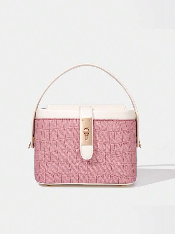 Sac de navette pour femme minimaliste classique avec contraste de couleur, léger et portable. Sac à main avec poignée supérieure et bandoulière réglable, sac à bandoulière avec motif crocodile pour les affaires, les déplacements, le travail, le bureau, les filles, les adolescentes, les étudiantes, les femmes, pour un usage quotidien