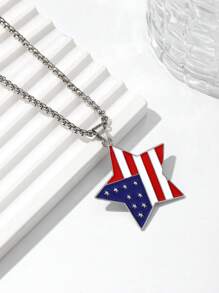1pc Fashionable Unisex US Independence Day Star Pendant Necklace, Suitable For Men & Women Daily Wear Or Celebration Gifts