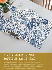1pc Bohemian Blue & White Tile Pattern Polyester Tablecloth, Rectangular, Suitable For Kitchen, Dining Room Decor, Home Gatherings And Home Decoration - Blue - View 9