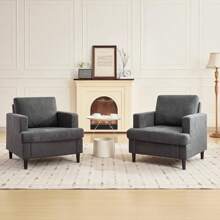 Poltrona in stile Mid-Century, moderna poltrona in lino per il soggiorno, comode poltrone da lettura imbottite per la camera da letto, poltrona singola con gambe in legno, poltrona laterale con cuscino.