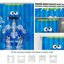 Sesame Street 1 Stück Duschvorhang mit Motiv, wasserdichter Stoff, waschbar, Badzimmer Vorhang in mehreren Größen mit 12 Haken, rutschfester Badteppich, Toilette-U-Pad, Toilette