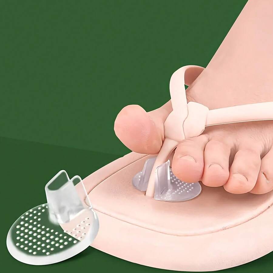 2pcs Soft Silicone Gel Pad, Self-Adhesive Waterproof Shock Absorption Plaid Insoles, Suitable For Flip Flops, Flops And Sandals - Transparent - View 1