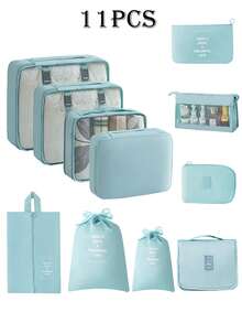 11件套便携式旅行收纳套装，多功能储物袋，包括洗衣袋、内衣袋、鞋袜袋、电子产品袋、束口袋、网袋、洗漱包、化妆包、行李袋 - 夏季旅行、度假、商务旅行的理想之选 - 彩色 - 查看 7
