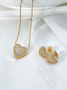 KIT Necklace + Heart Earring In Zirconia For Women, Delicate In 925 SILVER, 18K GOLD - Gold - View 6