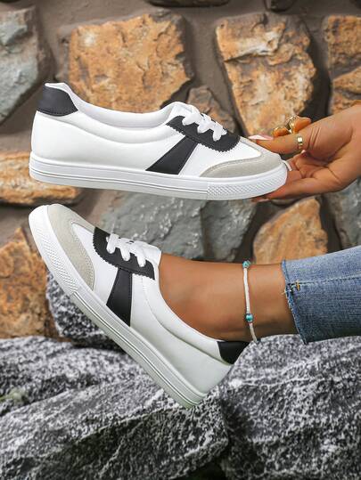 Versatile Breathable Casual White Sneakers For Girl, Flat Athletic Shoes For Students And Teenagers, Suitable For All Seasons