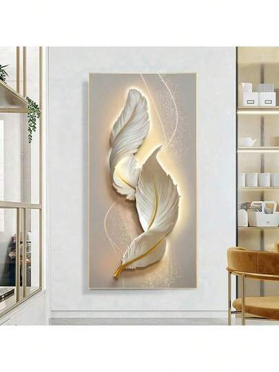 1 件现代抽象羽毛墙面艺术画布，抽象羽毛印刷海报，优雅的客厅、卧室家居装饰，无框