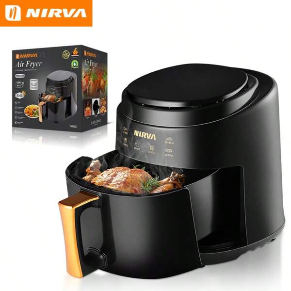 Nirva Freidora de aire Nirva con pantalla táctil - Horno eléctrico grande y inteligente con función de calentamiento por aire caliente, menús preestablecidos y control manual de temperatura y tiempo, lo que permite una cocción conveniente de diversos alimentos, ideal para uso doméstico, fácil de operar, electrodoméstico de cocina multifuncional, electrodoméstico de cocina moderno, pantalla táctil, horno freidora de aire