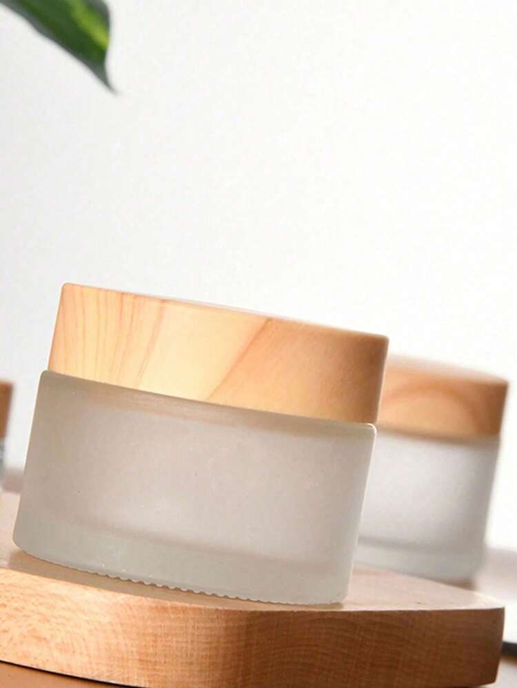 5g/20g/30g/50g Frosted Glass Skincare Eye Cream Jar, Glass Moisturizer Jar With Wooden Grain Lid, Cosmetic Container, Reusable, Suitable For Living Room, Home, Bedroom, Bathroom, Home Decor, Can Hold Cream, Eye Cream, Lotion, Cosmetics, Travel Storage Box, Portable Storage Jar - Multicolor - View 3