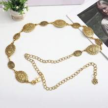 1pc Vintage Graphic Gold Women Fashion Body Jewelry Metal Waist Chain, Bohemian Style Accessory For Dresses & Skirts