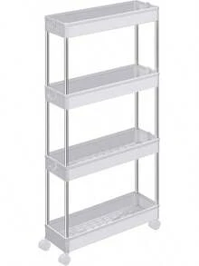 Carrito de almacenamiento de 4 capas, carrito de cocina, 12.5 x 40 x 88 cm, con ruedas, adecuado para baño, oficina - blanco - Ver 2
