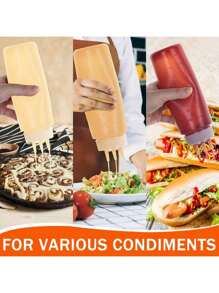 Kitchen Squeeze Bottle, 3-Hole Design With Scale - Durable PE Material, Perfect For Sauces, Condiments And Baking - Includes White, Red And Amber Nozzles, Condiment Dispenser | Modern Kitchenware | Translucent Material, Sauce Squeeze Bottle