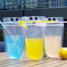 100 Pcs Drink Pouches For Adults, Hand-Held Reusable Clear Juice Pouches With Straws Funnel Smoothie Heavy Duty Drink Bags For - Multicolor - View 6