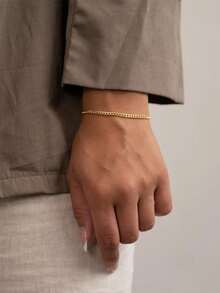 不锈钢防水防褪色精致链手链，适合女士日常佩戴 - 金色 - 查看 2