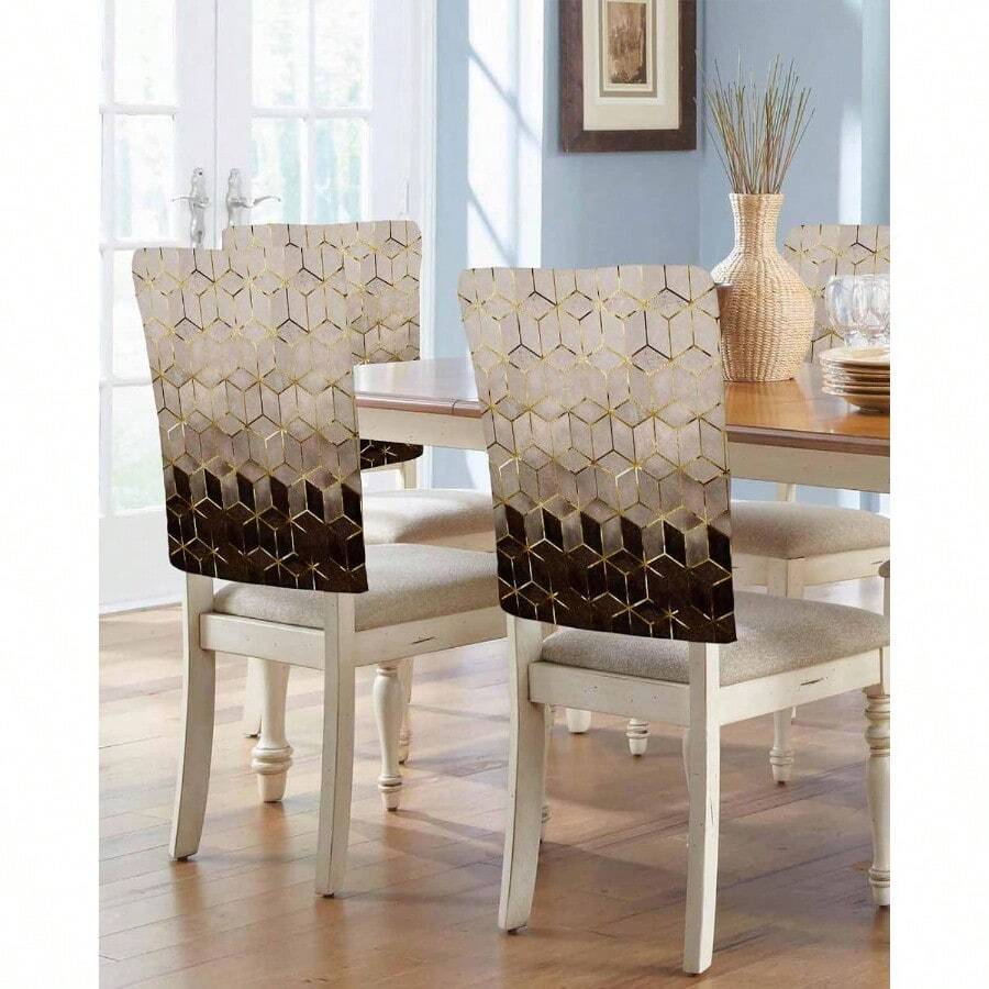 ACZ Dining Chair Back Covers Geometric Pattern Abstract Art Cubes Brown Black Gold Chair Covers Chair Slipcovers Protective Covers For Holiday Party Festival Decoration Set Of 4 2216 - Marblesan91775-Setof4 - 查看 1