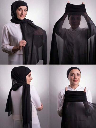 قطعة واحدة وشاح مصمم من الشيفون بلون صلب للنساء، شال متعدد الوظائف، حجاب أنبوبي، غطاء رأس عصري مناسب للاستخدام اليومي