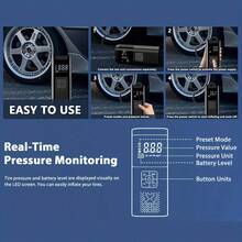 1pc Portable Digital Display Tire Inflator Pump, Wireless Electric Car Air Compressor - Black - View 4