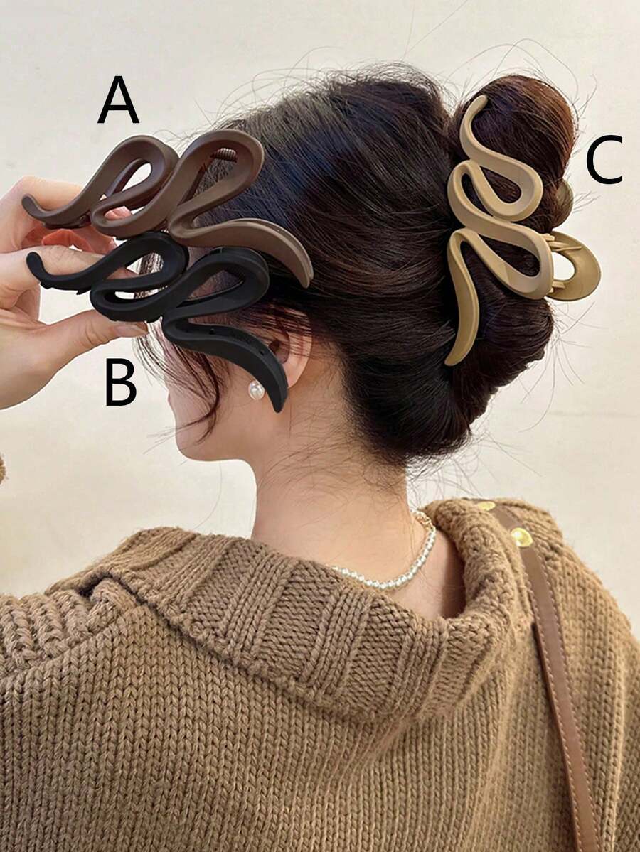 1-3 件女士黑色和棕色纯色超大波浪设计轻质塑料发夹，时尚百搭优雅高端风格适合日常佩戴、通勤、派对、洗脸、化妆、搭配服装、发饰、学校用品、大学 - 款式 - 查看 1
