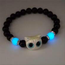 A Set Of Cute Glow-In-The-Dark Cat Bead Bracelet And Necklace, Perfect For Daily Wear, Couples, Parties, And As Gifts For Anniversaries And Holidays Cute Acrylic Black White Cat Couple Bracelet Necklace Glow In The Dark Bead Bracelets For Women Men Girls Boys Cute Big Eye Cat Luminous Bracelets