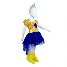 vestido corte de princesa  para las pequeñas con corana tela  de lentejuela transparente - azul/dorado/amarilo - Ver 5