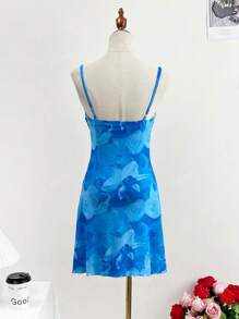 A Summer Dress , Elegant Mesh And Floral Prints For Women, Sleeveless,Fine Sling,Party Dress, For Cocktail,Tops