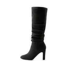 Women's Knee-High Boots, Comfortable Chunky Block Heel Pointed Toe Pull On Side Zipper Suede Slouch Riding Boots - Black-sUEDE - View 3