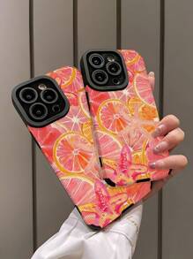 1 st. Modieus roze oranje zeester & citroenschijfje verticaal gestreept zacht TPU telefoonhoesje compatibel met Apple en S16/S16 Plus/S16 Pro/S16 Pro Max