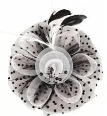 Derby Fascinators Women High Tea Party Hat Wedding Cocktail Flower Headware With Mesh And Feathers - 黑白 - 查看 2