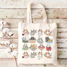 Cute Cat Print Tote Bag, Large Capacity Shoulder Shopping Bag For Leisure And Everyday Use Multipurpose Reusable Fashion Handbag