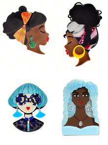 1 cái Trâm cài áo hoạt hình Acrylic chân dung cô gái đeo hoa tai, quà tặng sáng tạo được cá nhân hóa, huy hiệu ghim phụ kiện quần áo - con gái - Xem 9