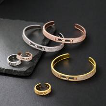 1 Conjunto com 2 Peças Pulseira e Anel com Zircônia no Estilo Euro-Americano, Design de Contas Redondas Deslizantes Dinâmico, Jóias para Uso Diário Feminino, Presente